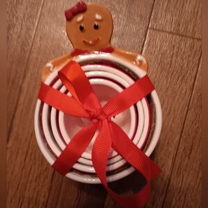 Holiday Time Gingerbread Man Ceramic Measuring Cups w/Red Ribbon. CHRISTMAS 2023